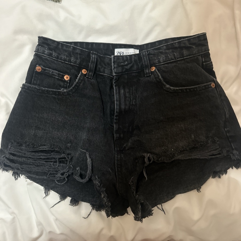 Zara Distressed Black Jean Shorts